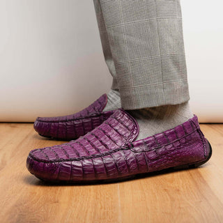 Marco Di Milano Remo Purple Exotic Crocodile Moccasin Driver Loafers (MDM1188)-AmbrogioShoes