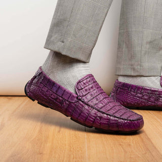 Marco Di Milano Remo Purple Exotic Crocodile Moccasin Driver Loafers (MDM1188)-AmbrogioShoes