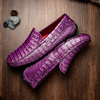 Marco Di Milano Remo Purple Exotic Crocodile Moccasin Driver Loafers (MDM1188)-AmbrogioShoes