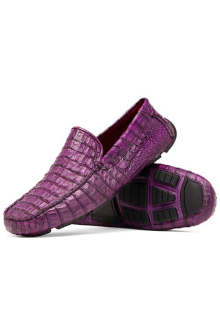 Marco Di Milano Remo Purple Exotic Crocodile Moccasin Driver Loafers (MDM1188)-AmbrogioShoes