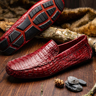 Marco Di Milano Remo Wine Exotic Crocodile Moccasin Driver Loafers (MDM1188)-AmbrogioShoes