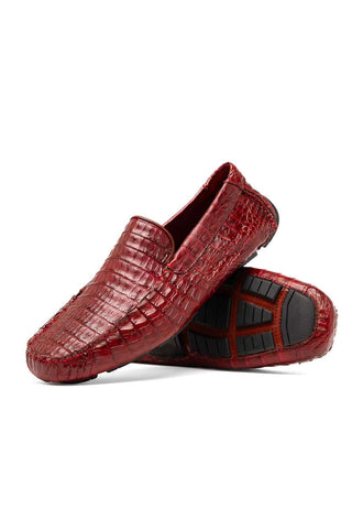 Marco Di Milano Remo Wine Exotic Crocodile Moccasin Driver Loafers (MDM1188)-AmbrogioShoes