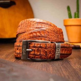 Marco Di Milano Riccardo Men's Brandy Genuine Crocodile Belts (MDMB1050)-AmbrogioShoes