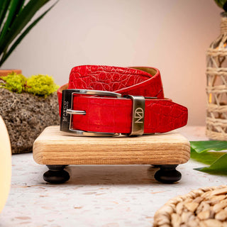 Marco Di Milano Riccardo Men's Light Red Genuine Crocodile Belts (MDMB1050)-AmbrogioShoes