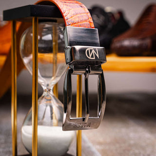 Marco Di Milano Riccardo Men's Rustic Cognac Genuine Crocodile Belts (MDMB1050)-AmbrogioShoes