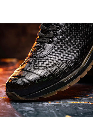 Marco Di Milano Roma Black Woven Calfskin / Genuine Caiman Crocodile Fashion Sneaker (MDM1106)-AmbrogioShoes