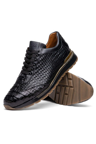 Marco Di Milano Roma Black Woven Calfskin / Genuine Caiman Crocodile Fashion Sneaker (MDM1106)-AmbrogioShoes