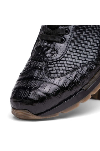 Marco Di Milano Roma Black Woven Calfskin / Genuine Caiman Crocodile Fashion Sneaker (MDM1106)-AmbrogioShoes
