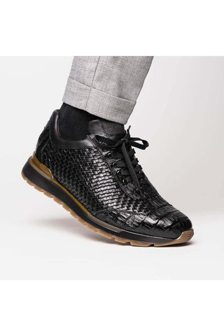 Marco Di Milano Roma Black Woven Calfskin / Genuine Caiman Crocodile Fashion Sneaker (MDM1106)-AmbrogioShoes