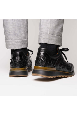 Marco Di Milano Roma Black Woven Calfskin / Genuine Caiman Crocodile Fashion Sneaker (MDM1106)-AmbrogioShoes