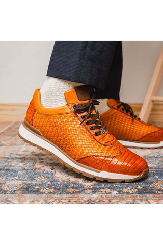 Marco Di Milano Roma Brandy Woven Calfskin / Genuine Caiman Crocodile Fashion Sneaker (MDM1106)-AmbrogioShoes