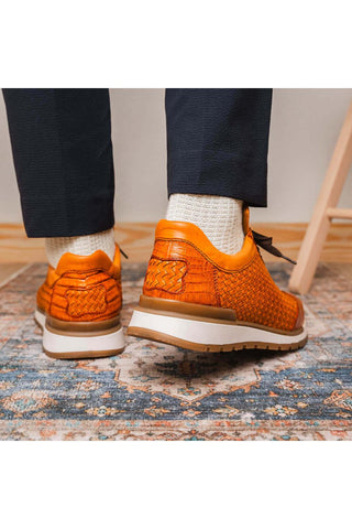 Marco Di Milano Roma Brandy Woven Calfskin / Genuine Caiman Crocodile Fashion Sneaker (MDM1106)-AmbrogioShoes