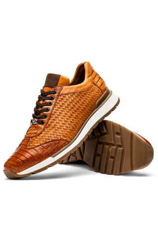 Marco Di Milano Roma Brandy Woven Calfskin / Genuine Caiman Crocodile Fashion Sneaker (MDM1106)-AmbrogioShoes