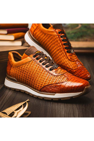 Marco Di Milano Roma Brandy Woven Calfskin / Genuine Caiman Crocodile Fashion Sneaker (MDM1106)-AmbrogioShoes