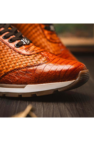Marco Di Milano Roma Brandy Woven Calfskin / Genuine Caiman Crocodile Fashion Sneaker (MDM1106)-AmbrogioShoes