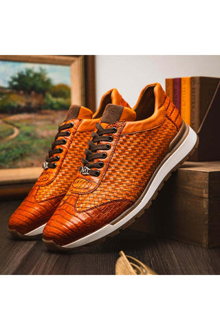 Marco Di Milano Roma Brandy Woven Calfskin / Genuine Caiman Crocodile Fashion Sneaker (MDM1106)-AmbrogioShoes