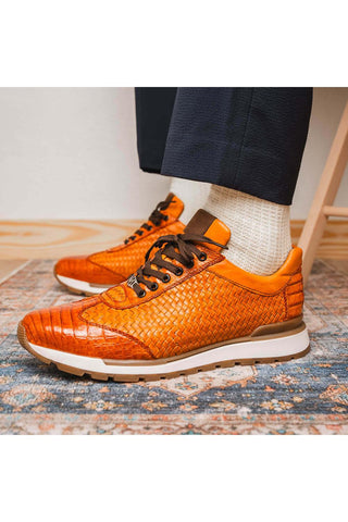 Marco Di Milano Roma Brandy Woven Calfskin / Genuine Caiman Crocodile Fashion Sneaker (MDM1106)-AmbrogioShoes