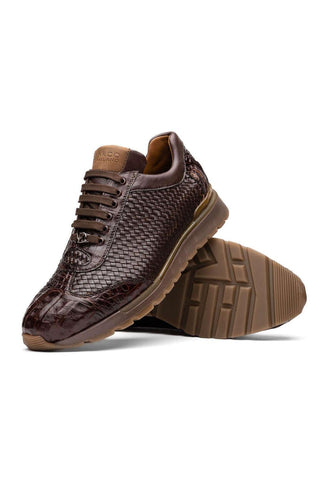 Marco Di Milano Roma Brown Woven Calfskin / Genuine Caiman Crocodile Fashion Sneaker (MDM1106)-AmbrogioShoes