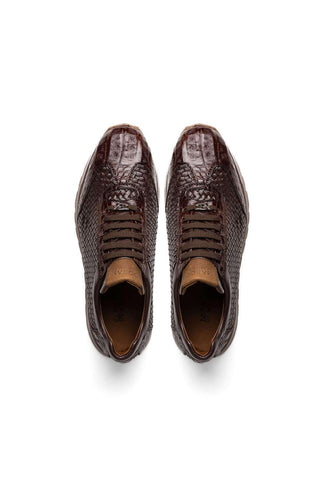 Marco Di Milano Roma Brown Woven Calfskin / Genuine Caiman Crocodile Fashion Sneaker (MDM1106)-AmbrogioShoes