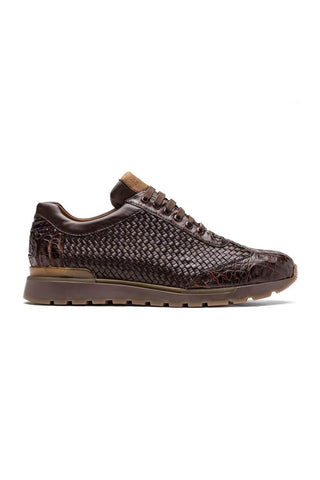 Marco Di Milano Roma Brown Woven Calfskin / Genuine Caiman Crocodile Fashion Sneaker (MDM1106)-AmbrogioShoes