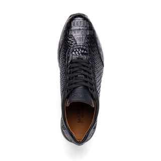 Marco Di Milano Roma Men's Shoes Black Woven Calfskin / Genuine Caiman Crocodile Fashion Sneaker (MDM1106)-AmbrogioShoes