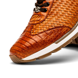 Marco Di Milano Roma Men's Shoes Brandy Woven Calfskin / Genuine Caiman Crocodile Fashion Sneaker (MDM1106)-AmbrogioShoes