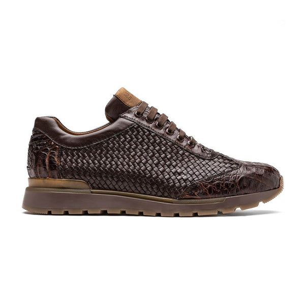 Marco Di Milano Roma Men's Shoes Brown Woven Calfskin / Genuine Caiman Crocodile Fashion Sneaker (MDM1106)-AmbrogioShoes