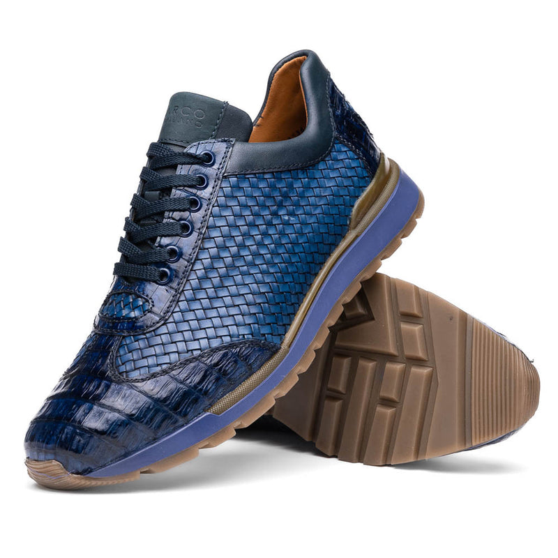 Marco Di Milano Roma Men's Shoes Navy Genuine Caiman Crocodile / Woven Leather Fashion Sneakers (MDM1150)-AmbrogioShoes