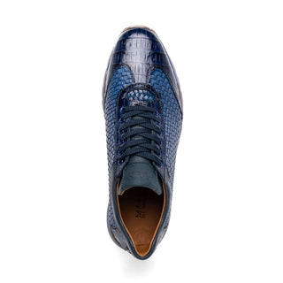 Marco Di Milano Roma Men's Shoes Navy Woven Calfskin / Genuine Caiman Crocodile Fashion Sneaker (MDM1106)-AmbrogioShoes