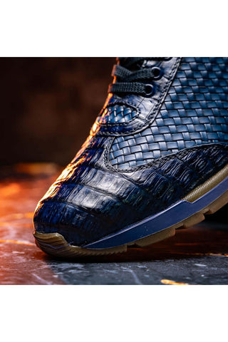 Marco Di Milano Roma Navy Woven Calfskin / Genuine Caiman Crocodile Fashion Sneaker (MDM1106)-AmbrogioShoes