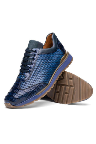 Marco Di Milano Roma Navy Woven Calfskin / Genuine Caiman Crocodile Fashion Sneaker (MDM1106)-AmbrogioShoes
