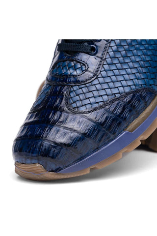 Marco Di Milano Roma Navy Woven Calfskin / Genuine Caiman Crocodile Fashion Sneaker (MDM1106)-AmbrogioShoes