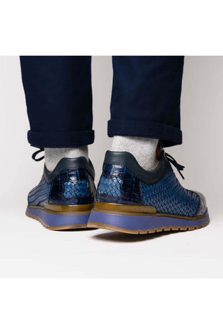 Marco Di Milano Roma Navy Woven Calfskin / Genuine Caiman Crocodile Fashion Sneaker (MDM1106)-AmbrogioShoes
