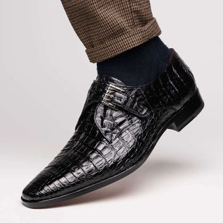 Marco Di Milano Rovigo Black Exotic Crocodile Single Monk-Strap (MDM1126)-AmbrogioShoes