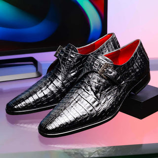Marco Di Milano Rovigo Black Exotic Crocodile Single Monk-Strap (MDM1126)-AmbrogioShoes