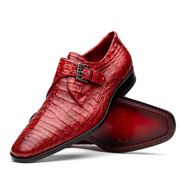 Marco Di Milano Rovigo Men' Shoes Red Genuine Caiman Crocodile Dress Single Monk-Strap Loafers (MDM1093)-AmbrogioShoes