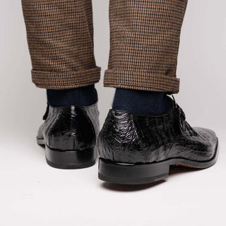 Marco Di Milano Rovigo Men's Shoes Black Exotic Crocodile Single Monk-Strap (MDM1126)-AmbrogioShoes