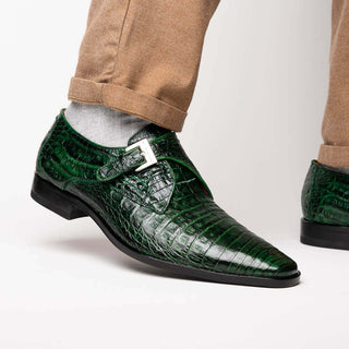 Marco Di Milano Rovigo Men's Shoes Green Exotic Crocodile Single Monk-Strap (MDM1126)-AmbrogioShoes