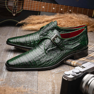Marco Di Milano Rovigo Men's Shoes Green Exotic Crocodile Single Monk-Strap (MDM1126)-AmbrogioShoes