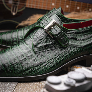 Marco Di Milano Rovigo Men's Shoes Green Exotic Crocodile Single Monk-Strap (MDM1126)-AmbrogioShoes