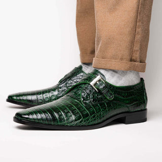 Marco Di Milano Rovigo Men's Shoes Green Exotic Crocodile Single Monk-Strap (MDM1126)-AmbrogioShoes