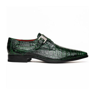 Marco Di Milano Rovigo Men's Shoes Green Exotic Crocodile Single Monk-Strap (MDM1126)-AmbrogioShoes