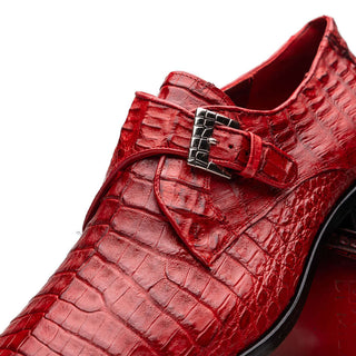 Marco Di Milano Rovigo Men's Shoes Red Exotic Crocodile Single Monk-Strap (MDM1126)-AmbrogioShoes
