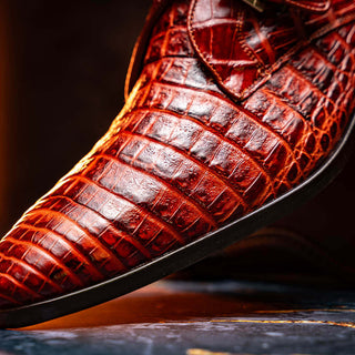 Marco Di Milano Rovigo Men's Shoes Rustic Cognac Exotic Crocodile Single Monk-Strap (MDM1126)-AmbrogioShoes