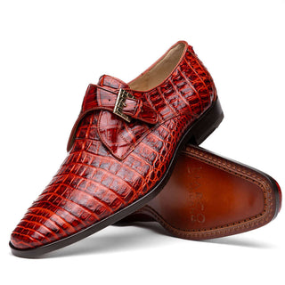 Marco Di Milano Rovigo Men's Shoes Rustic Cognac Exotic Crocodile Single Monk-Strap (MDM1126)-AmbrogioShoes