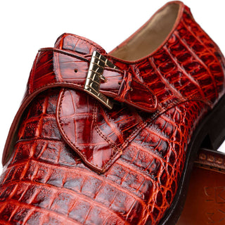 Marco Di Milano Rovigo Men's Shoes Rustic Cognac Exotic Crocodile Single Monk-Strap (MDM1126)-AmbrogioShoes
