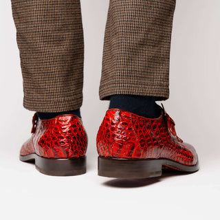 Marco Di Milano Rovigo Men's Shoes Rustic Cognac Exotic Crocodile Single Monk-Strap (MDM1126)-AmbrogioShoes