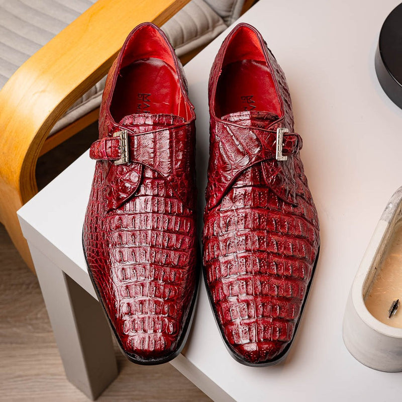 Marco Di Milano Rovigo Men's Shoes Wine Exotic Crocodile Skin Single Monk-Strap Loafers (MDM1000)-AmbrogioShoes