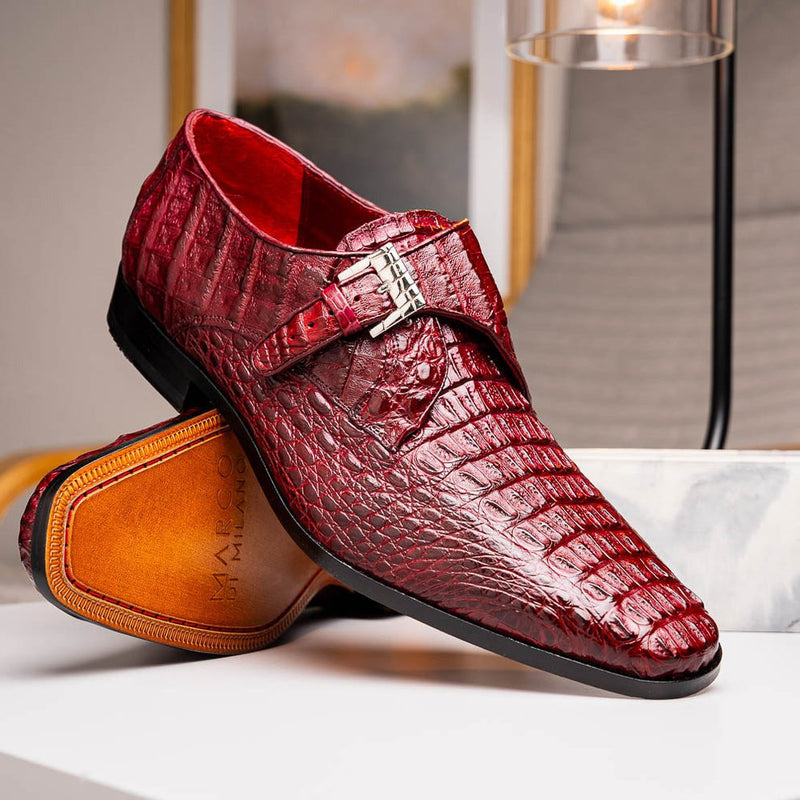 Marco Di Milano Rovigo Men's Shoes Wine Exotic Crocodile Skin Single Monk-Strap Loafers (MDM1000)-AmbrogioShoes