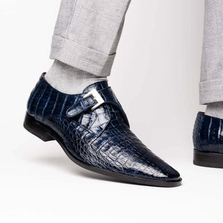 Marco Di Milano Rovigo Navy Exotic Crocodile Single Monk-Strap (MDM1126)-AmbrogioShoes